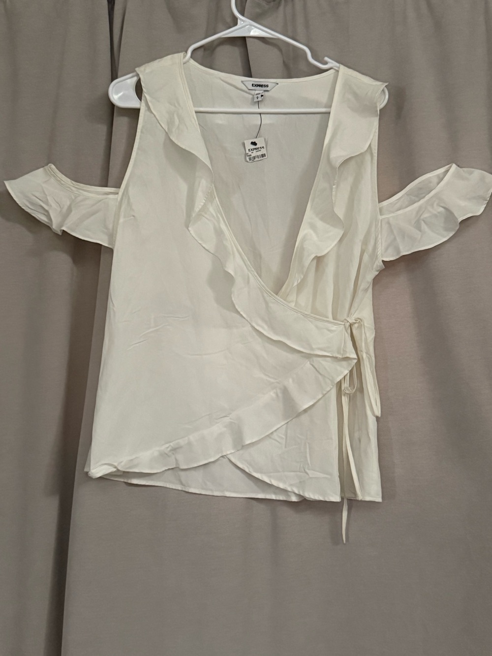 Express White Cold Shoulder Ruffle Wrap Blouse - Size L